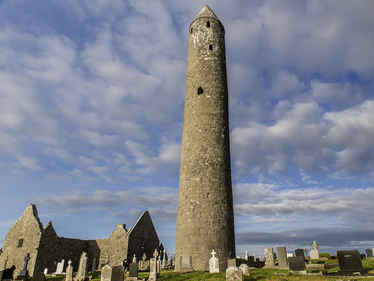Kilmacduagh round tower is tilting | Burren Guided Walks